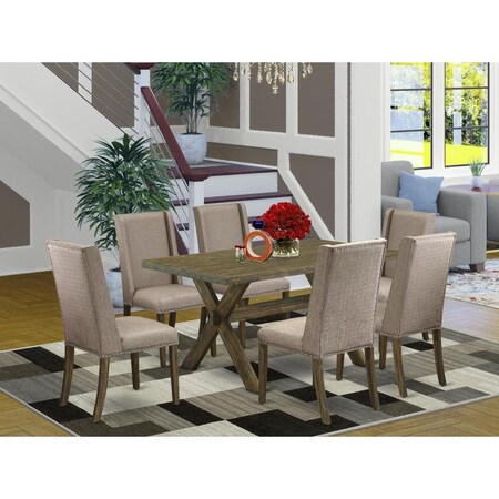 East West Furniture 7 Piece X-Style Small Dining Table Set - Dark Khaki X776FL716-7